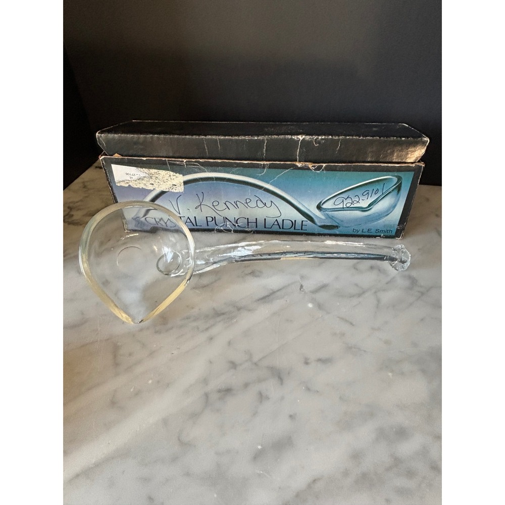 LE Smith Crystal Punch Ladle No 955 Vintage Glass Serving Tool w Box